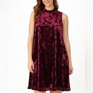 ANNALEE + HOPE Crush Velvet Burgundy Sleeveless Ruffled Hem Mini Dress Sz Large
